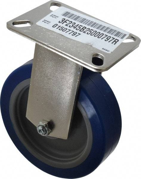 E.R. Wagner - 5" Diam x 1-1/2" Wide x 6-3/8" OAH Top Plate Mount Rigid Caster - Polyurethane, 450 Lb Capacity, Delrin Bearing, 3-1/8 x 4-1/8" Plate - Eagle Tool & Supply