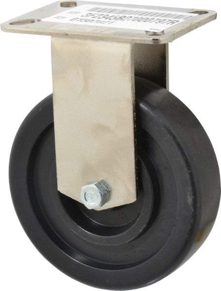 E.R. Wagner - 5" Diam x 1-3/8" Wide x 6-3/8" OAH Top Plate Mount Rigid Caster - Polyolefin, 450 Lb Capacity, Plastic Bearing, 3-1/8 x 4-1/8" Plate - Eagle Tool & Supply