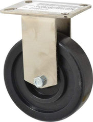 E.R. Wagner - 5" Diam x 1-3/8" Wide x 6-3/8" OAH Top Plate Mount Rigid Caster - Polyolefin, 450 Lb Capacity, Plastic Bearing, 3-1/8 x 4-1/8" Plate - Eagle Tool & Supply
