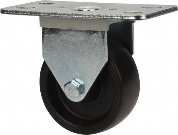 E.R. Wagner - 3" Diam x 1-1/4" Wide x 3-3/4" OAH Top Plate Mount Rigid Caster - Polyolefin, 210 Lb Capacity, Plain Bearing, 2-1/2 x 5" Plate - Eagle Tool & Supply