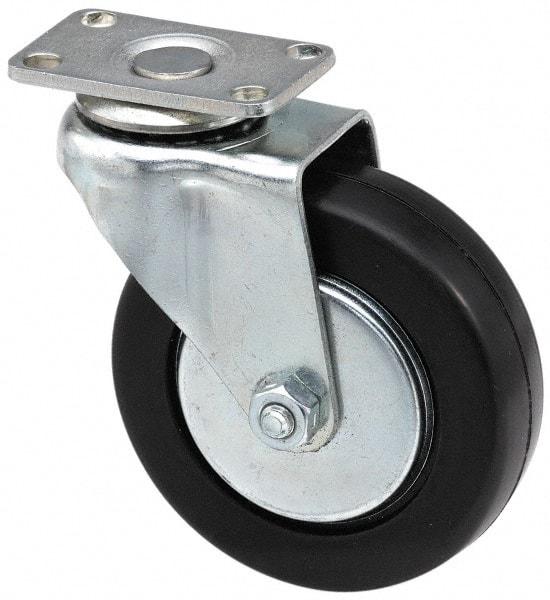E.R. Wagner - 4" Diam x 1-3/8" Wide x 5-1/16" OAH Top Plate Mount Swivel Caster - Soft Rubber, 200 Lb Capacity, Delrin Bearing, 3-1/8 x 4-1/8" Plate - Eagle Tool & Supply
