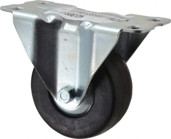 E.R. Wagner - 4" Diam x 1-5/8" Wide x 5" OAH Top Plate Mount Rigid Caster - Hard Rubber, 400 Lb Capacity, Delrin Bearing, 3-3/16 x 6-5/32" Plate - Eagle Tool & Supply