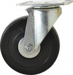 E.R. Wagner - 5" Diam x 1-3/8" Wide x 6-1/16" OAH Top Plate Mount Swivel Caster - Soft Rubber, 240 Lb Capacity, Delrin Bearing, 3-1/8 x 4-1/8" Plate - Eagle Tool & Supply