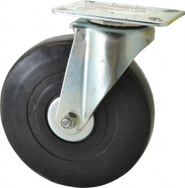 E.R. Wagner - 6" Diam x 1-3/8" Wide x 7-1/16" OAH Top Plate Mount Swivel Caster - Soft Rubber, 280 Lb Capacity, Delrin Bearing, 3-1/8 x 4-1/8" Plate - Eagle Tool & Supply