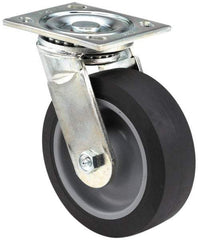 E.R. Wagner - 6" Diam x 2" Wide x 7-1/2" OAH Top Plate Mount Swivel Caster - Polyurethane, 1,200 Lb Capacity, Roller Bearing, 5 x 5-1/2" Plate - Eagle Tool & Supply