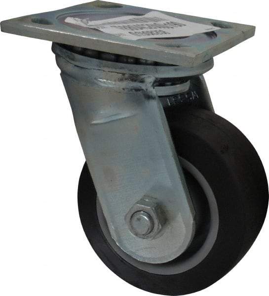 E.R. Wagner - 4" Diam x 2" Wide x 5-5/8" OAH Top Plate Mount Swivel Caster - TPR, 300 Lb Capacity, Roller Bearing, 4 x 4-1/2" Plate - Eagle Tool & Supply