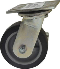 E.R. Wagner - 5" Diam x 2" Wide x 6-1/2" OAH Top Plate Mount Swivel Caster with Brake - TPR, 325 Lb Capacity, Roller Bearing, 4 x 4-1/2" Plate - Eagle Tool & Supply