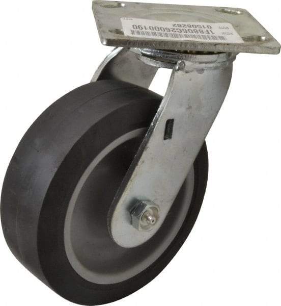 E.R. Wagner - 6" Diam x 2" Wide x 7-1/2" OAH Top Plate Mount Swivel Caster - TPR, 400 Lb Capacity, Roller Bearing, 4 x 4-1/2" Plate - Eagle Tool & Supply