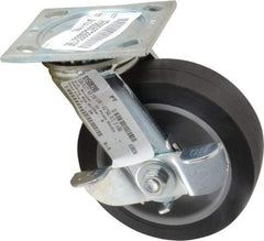 E.R. Wagner - 6" Diam x 2" Wide x 7-1/2" OAH Top Plate Mount Swivel Caster with Brake - TPR, 400 Lb Capacity, Roller Bearing, 4 x 4-1/2" Plate - Eagle Tool & Supply