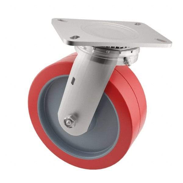 E.R. Wagner - 6" Diam x 2" Wide x 7-1/2" OAH Top Plate Mount Swivel Caster - Polyurethane, 900 Lb Capacity, Roller Bearing, 4 x 4-1/2" Plate - Eagle Tool & Supply