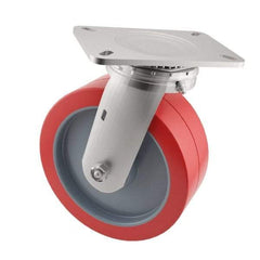 E.R. Wagner - 6" Diam x 2" Wide x 7-1/2" OAH Top Plate Mount Swivel Caster - Polyurethane, 900 Lb Capacity, Roller Bearing, 4 x 4-1/2" Plate - Eagle Tool & Supply