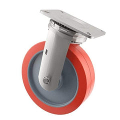 E.R. Wagner - 8" Diam x 2" Wide x 9-1/2" OAH Top Plate Mount Swivel Caster - Polyurethane, 900 Lb Capacity, Roller Bearing, 4 x 4-1/2" Plate - Eagle Tool & Supply