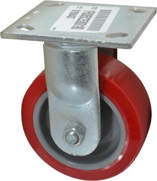 E.R. Wagner - 5" Diam x 2" Wide x 6-1/2" OAH Top Plate Mount Rigid Caster - Polyurethane, 750 Lb Capacity, Roller Bearing, 4 x 4-1/2" Plate - Eagle Tool & Supply