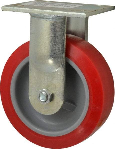E.R. Wagner - 6" Diam x 2" Wide x 7-1/2" OAH Top Plate Mount Rigid Caster - Polyurethane, 900 Lb Capacity, Roller Bearing, 4 x 4-1/2" Plate - Eagle Tool & Supply