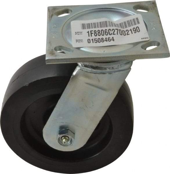 E.R. Wagner - 6" Diam x 2" Wide x 7-1/2" OAH Top Plate Mount Swivel Caster with Brake - Polyolefin, 640 Lb Capacity, Roller Bearing, 4 x 4-1/2" Plate - Eagle Tool & Supply