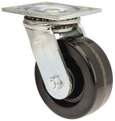 E.R. Wagner - 5" Diam x 2" Wide x 6-1/2" OAH Top Plate Mount Swivel Caster - Phenolic, 1,000 Lb Capacity, Roller Bearing, 4 x 4-1/2" Plate - Eagle Tool & Supply