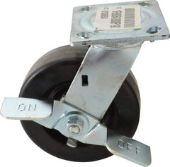 E.R. Wagner - 6" Diam x 2" Wide x 7-1/2" OAH Top Plate Mount Swivel Caster with Brake - Phenolic, 1,200 Lb Capacity, Roller Bearing, 4 x 4-1/2" Plate - Eagle Tool & Supply