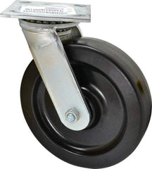 E.R. Wagner - 8" Diam x 2" Wide x 9-1/2" OAH Top Plate Mount Swivel Caster - Phenolic, 1,200 Lb Capacity, Roller Bearing, 4 x 4-1/2" Plate - Eagle Tool & Supply