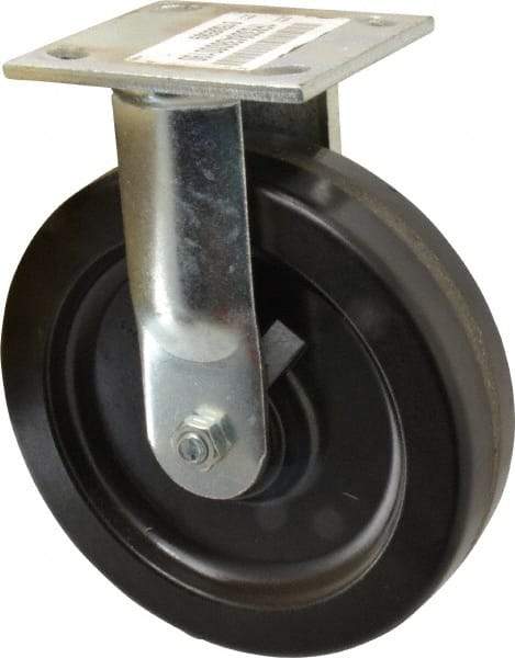 E.R. Wagner - 8" Diam x 2" Wide x 9-1/2" OAH Top Plate Mount Rigid Caster - Phenolic, 1,200 Lb Capacity, Roller Bearing, 4 x 4-1/2" Plate - Eagle Tool & Supply