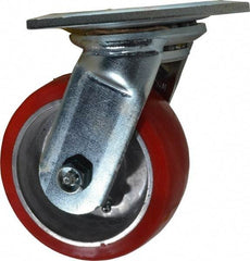 E.R. Wagner - 5" Diam x 2" Wide x 6-1/2" OAH Top Plate Mount Swivel Caster - Polyurethane, 1,000 Lb Capacity, Roller Bearing, 5 x 5-1/2" Plate - Eagle Tool & Supply