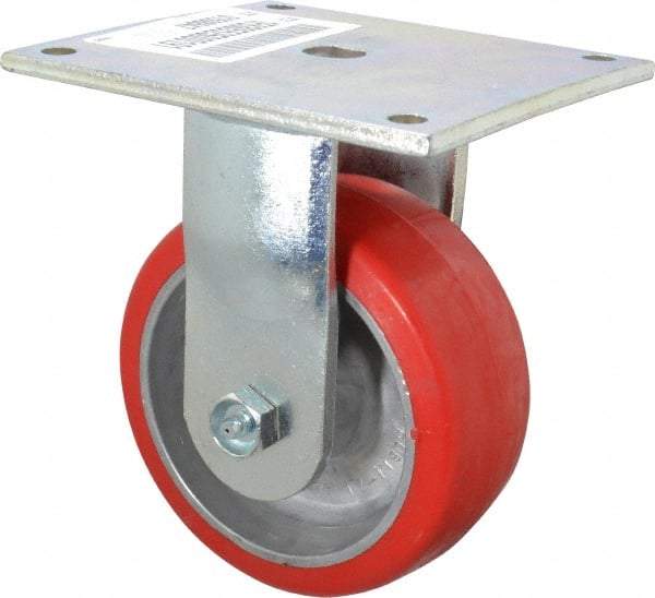 E.R. Wagner - 5" Diam x 2" Wide x 6-1/2" OAH Top Plate Mount Rigid Caster - Polyurethane, 1,000 Lb Capacity, Roller Bearing, 5 x 5-1/2" Plate - Eagle Tool & Supply
