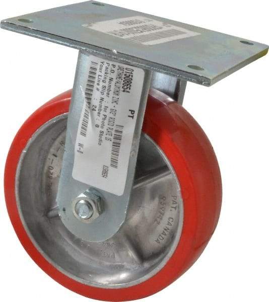 E.R. Wagner - 6" Diam x 2" Wide x 7-1/2" OAH Top Plate Mount Rigid Caster - Polyurethane, 1,200 Lb Capacity, Roller Bearing, 5 x 5-1/2" Plate - Eagle Tool & Supply