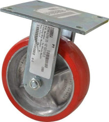 E.R. Wagner - 6" Diam x 2" Wide x 7-1/2" OAH Top Plate Mount Rigid Caster - Polyurethane, 1,200 Lb Capacity, Roller Bearing, 5 x 5-1/2" Plate - Eagle Tool & Supply