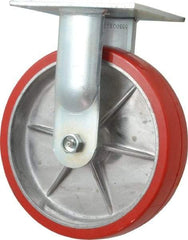 E.R. Wagner - 8" Diam x 2" Wide x 9-1/2" OAH Top Plate Mount Rigid Caster - Polyurethane, 1,200 Lb Capacity, Roller Bearing, 5 x 5-1/2" Plate - Eagle Tool & Supply