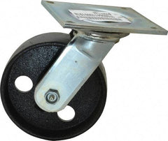E.R. Wagner - 6" Diam x 2" Wide x 7-1/2" OAH Top Plate Mount Swivel Caster - Semi-Steel, 1,200 Lb Capacity, Roller Bearing, 5 x 5-1/2" Plate - Eagle Tool & Supply