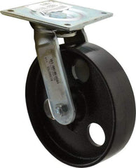 E.R. Wagner - 8" Diam x 2" Wide x 9-1/2" OAH Top Plate Mount Swivel Caster - Semi-Steel, 1,200 Lb Capacity, Roller Bearing, 5 x 5-1/2" Plate - Eagle Tool & Supply