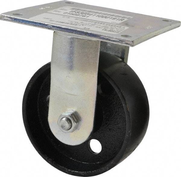 E.R. Wagner - 5" Diam x 2" Wide x 6-1/2" OAH Top Plate Mount Rigid Caster - Semi-Steel, 1,000 Lb Capacity, Roller Bearing, 5 x 5-1/2" Plate - Eagle Tool & Supply
