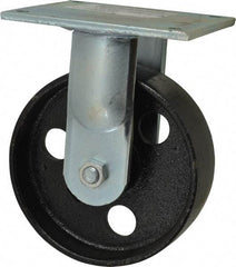 E.R. Wagner - 6" Diam x 2" Wide x 7-1/2" OAH Top Plate Mount Rigid Caster - Semi-Steel, 1,200 Lb Capacity, Roller Bearing, 5 x 5-1/2" Plate - Eagle Tool & Supply