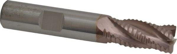 SGS - 1/2" Diam, Coarse Pitch, 1" LOC, 4 Flute Solid Carbide 0.06" Corner Radius Roughing End Mill - TiCN Finish, 3" OAL, 1/2" Shank Diam, Single End, Centercutting, 30° Helix - Eagle Tool & Supply