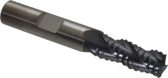 SGS - 3/8" Diam, Coarse Pitch, 7/8" LOC, 3 Flute Solid Carbide 0.06" Corner Radius Roughing End Mill - AlTiN Finish, 2-1/2" OAL, 3/8" Shank Diam, Single End, Centercutting, 40° Helix - Eagle Tool & Supply
