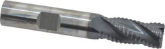 SGS - 1/2" Diam, Coarse Pitch, 1" LOC, 4 Flute Solid Carbide 0.06" Corner Radius Roughing End Mill - AlTiN Finish, 3" OAL, 1/2" Shank Diam, Single End, Centercutting, 30° Helix - Eagle Tool & Supply
