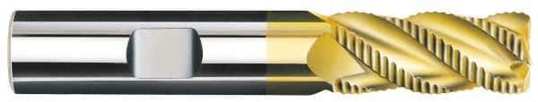 SGS - 1" Diam, Coarse Pitch, 1-3/4" LOC, 6 Flute Solid Carbide 0.06" Corner Radius Roughing End Mill - TiN Finish, 4" OAL, 1" Shank Diam, Single End, Centercutting, 40° Helix - Eagle Tool & Supply