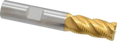 SGS - 1/2" Diam, Coarse Pitch, 1" LOC, 4 Flute Solid Carbide 0.06" Corner Radius Roughing End Mill - TiN Finish, 3" OAL, 1/2" Shank Diam, Single End, Centercutting, 40° Helix - Eagle Tool & Supply