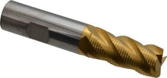 SGS - 3/4" Diam, Coarse Pitch, 1-5/8" LOC, 4 Flute Solid Carbide 0.06" Corner Radius Roughing End Mill - TiN Finish, 4" OAL, 3/4" Shank Diam, Single End, Centercutting, 40° Helix - Eagle Tool & Supply