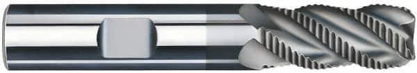 SGS - 5/8" Diam, Coarse Pitch, 1-1/4" LOC, 4 Flute Solid Carbide 0.06" Corner Radius Roughing End Mill - AlTiN Finish, 3-1/2" OAL, 5/8" Shank Diam, Single End, Centercutting, 40° Helix - Eagle Tool & Supply
