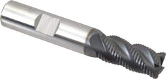 SGS - 1/2" Diam, Coarse Pitch, 1" LOC, 4 Flute Solid Carbide 0.06" Corner Radius Roughing End Mill - AlTiN Finish, 3" OAL, 1/2" Shank Diam, Single End, Centercutting, 40° Helix - Eagle Tool & Supply