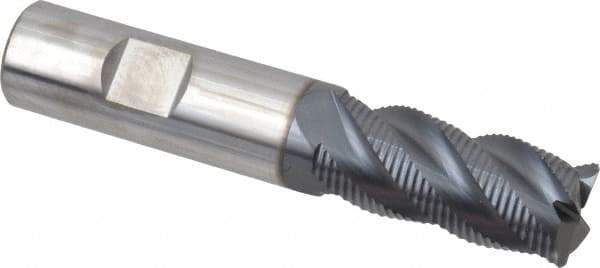 SGS - 3/4" Diam, Coarse Pitch, 1-5/8" LOC, 4 Flute Solid Carbide 0.06" Corner Radius Roughing End Mill - AlTiN Finish, 4" OAL, 3/4" Shank Diam, Single End, Centercutting, 40° Helix - Eagle Tool & Supply