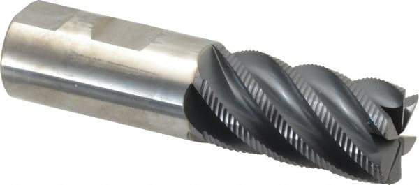 SGS - 1" Diam, Coarse Pitch, 1-3/4" LOC, 6 Flute Solid Carbide 0.06" Corner Radius Roughing End Mill - AlTiN Finish, 4" OAL, 1" Shank Diam, Single End, Centercutting, 40° Helix - Eagle Tool & Supply