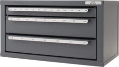 Huot - 3 Drawer, 1/8 to 1" End Mill Diam, Steel End Mill Storage - 14-5/8" Wide x 7-3/8" Deep x 7-3/4" High, 10-1/4 Lb. Weight, 29 Compartments - Eagle Tool & Supply