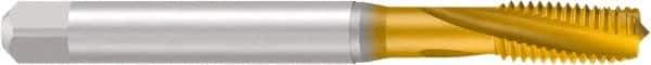 Emuge - M10x1.00 Metric Fine 3 Flute 6H Bottoming Spiral Flute Tap - Cobalt, TiN Finish, 2-15/16" OAL, Right Hand Flute, Right Hand Thread, Series Rekord D - Eagle Tool & Supply