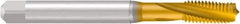 Emuge - M10x1.50 Metric Coarse 3 Flute 6H Bottoming Spiral Flute Tap - Cobalt, TiN Finish, 2-15/16" OAL, Right Hand Flute, Right Hand Thread - Eagle Tool & Supply