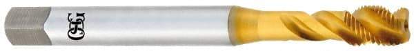 OSG - 1/4-28 UNF 3 Flute 2B Modified Bottoming Spiral Flute Tap - Vanadium High Speed Steel, TiN Finish, 80mm OAL, Right Hand Flute, Right Hand Thread - Eagle Tool & Supply