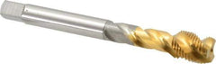 OSG - 1/2-20 UNF 3 Flute 2B Modified Bottoming Spiral Flute Tap - Vanadium High Speed Steel, TiN Finish, 100mm OAL, Right Hand Flute, Right Hand Thread - Eagle Tool & Supply