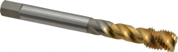 OSG - M12x1.50 Metric Fine 3 Flute 6H Modified Bottoming Spiral Flute Tap - Vanadium High Speed Steel, TiN Finish, 100mm OAL, Right Hand Flute, Right Hand Thread - Eagle Tool & Supply