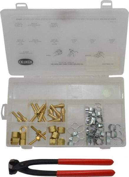 Oetiker - 81 Piece, 1/2 to 9/16" Diam, Welding Hose Clamp Repair Kit - Hose Clamps, Brass Fittings & Pincers - Eagle Tool & Supply