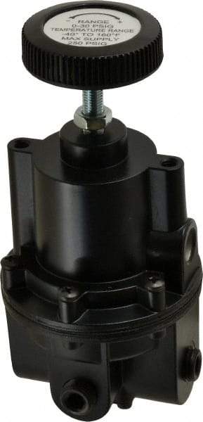 Parker - 1/4 NPT Port, 80 CFM, Aluminum Diaphragm Operated Regulator - 0 to 30 psi Range, 250 Max psi Supply Pressure, 1/4" Gauge Port Thread, 2.06" Wide x 4.35" High - Eagle Tool & Supply